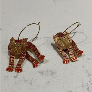 3D gold & orange cat earrings